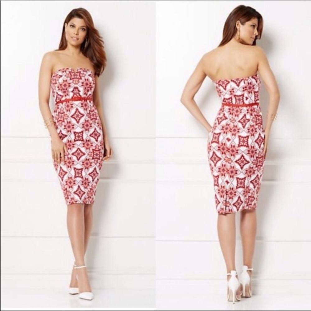 Red strapless dress